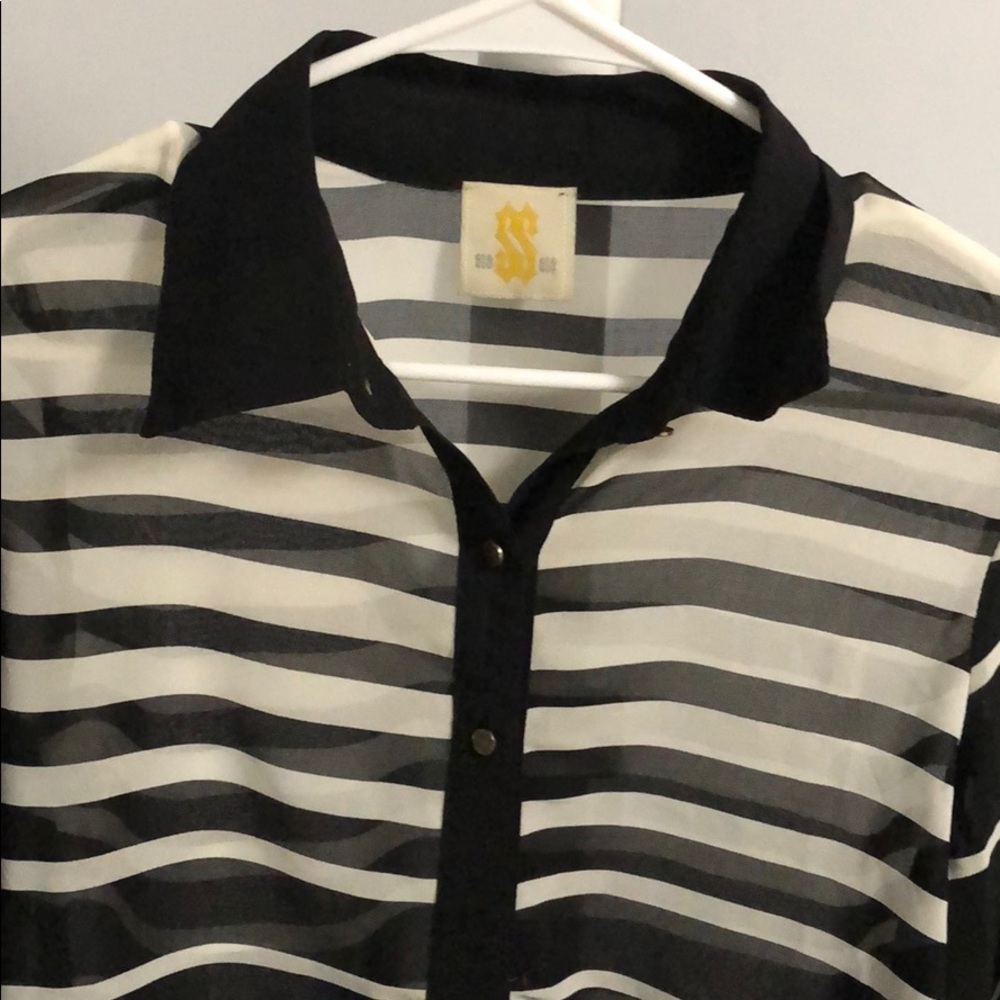 Sheer Striped Button-Down Blouse - image 4